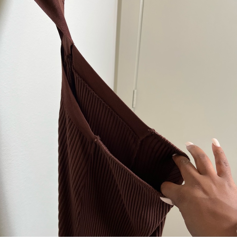 NEW Zara Women Cut Out Maxi Dress Medium Chocolate Brown Rib Knit Sleeveless - Picture 6 of 12